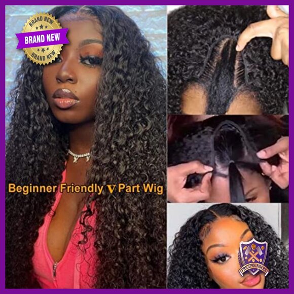 18 Inch Brazilian Human Hair V Part Wig Glueless Curly Wave 180% Density
